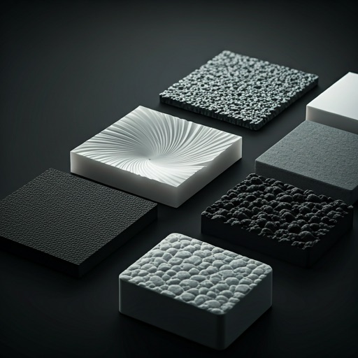 Molded texture samples arranged under studio lighting
